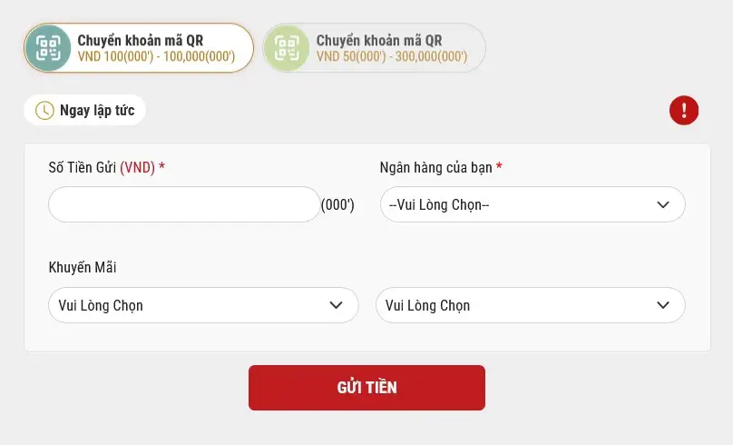 4. Nạp tiền 12bet với QR Code