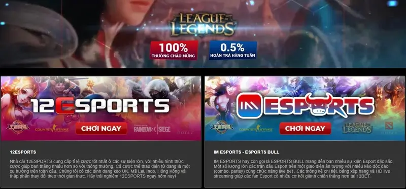 Cá cược esports 12bet là hình thức cá cược phổ biến hiện nay