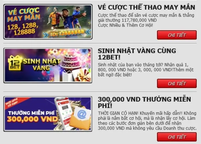 1 vài khuyến mãi đặc biệt 12bet