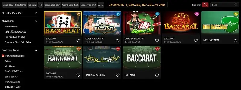 Lựa chọn game bài baccarat tại sảnh casino 12bet